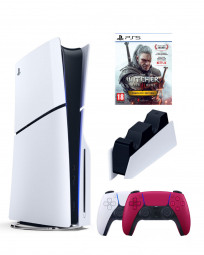 Приставка Sony Playstation 5 slim 1 Tb+2-ой геймпад(красный)+зарядное+Ведьмак 3