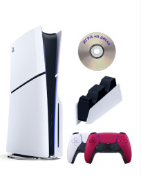 Приставка Sony Playstation 5 slim 1 Tb+2-ой геймпад(красный)+зарядное+Игра на диске