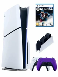 Игровая приставка Sony PlayStation 5 Slim disc + 2-й геймпад(перпурный) + зарядное +игра NHL24