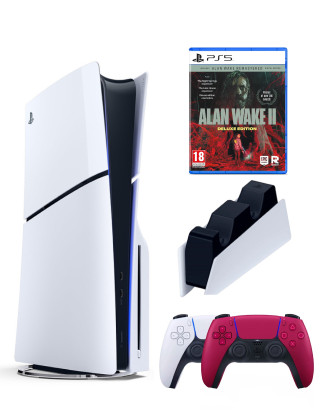 Приставка Sony Playstation 5 slim 1 Tb+2-ой геймпад(красный)+зарядное+Alan Wake II