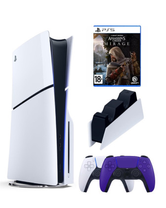 Приставка Sony Playstation 5 slim 1 Tb+2-ой геймпад(пурпурный)+зарядное+Assassins Mirage