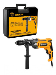 Дрель ударная сетевая DEKO DKID1500W двухскоростная, в кейсе, с быстрозажимным патроном