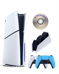 Приставка Sony Playstation 5 slim 1 Tb+2-ой геймпад(синий)+зарядное+Игра на диске