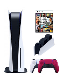 Игровая приставка Sony PlayStation 5 (3-ревизия)+2-й геймпад(красный)+зарядное+Grand Theft Auto V, 825 ГБ