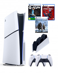 Приставка Sony Playstation 5 slim 1 Tb+2-ой геймпад(белый)+зарядное+Gog of War+ЧП2+FC25