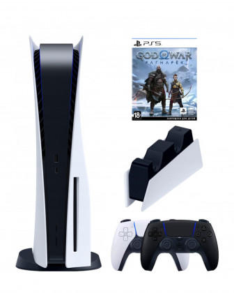 Игровая приставка Sony PlayStation 5 (3-ревизия)+2-й геймпад(черный)+зарядное+God of War: Ragnarok(диск)