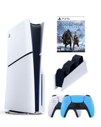 Приставка Sony Playstation 5 slim 1 Tb+2-ой геймпад(голубой)+зарядное+God of WAr