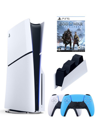 Приставка Sony Playstation 5 slim 1 Tb+2-ой геймпад(голубой)+зарядное+God of WAr