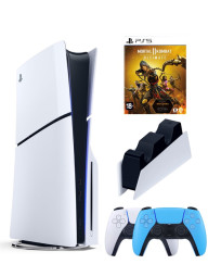 Приставка Sony Playstation 5 slim 1 Tb+2-ой геймпад(голубой)+зарядное+Mortal Kombat Ultimate