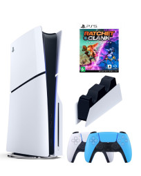 Приставка Sony Playstation 5 slim 1 Tb+2-ой геймпад(голубой)+зарядное+Ratchet Clank