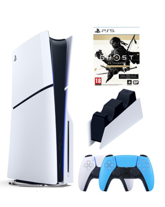 Приставка Sony Playstation 5 slim 1 Tb+2-ой геймпад(голубой)+зарядное+Призрак Цусимы
