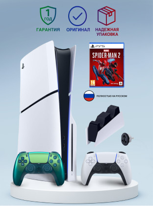 Приставка Sony Playstation 5 slim 1 Tb+2-ой геймпад(Chroma Teal)+зарядное+Человек Паук 2 Приставка Sony Playstation 5 slim 1 Tb+2-ой геймпад(Chroma Teal)+зарядное+Человек Паук 2