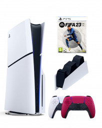 Приставка Sony Playstation 5 slim 1 Tb+2-ой геймпад(красный)+зарядное+Fifa 23