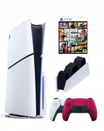 Приставка Sony Playstation 5 slim 1 Tb+2-ой геймпад(красный)+зарядное+GTA 5